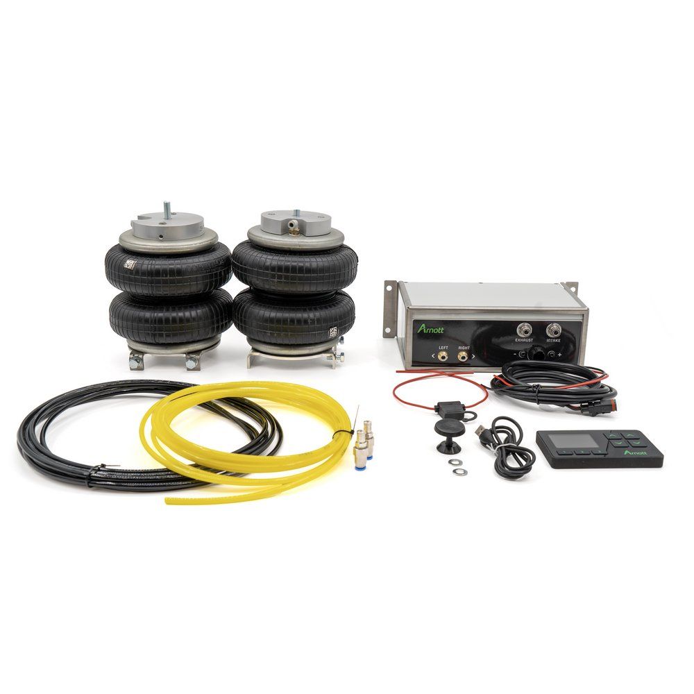 Zusatzluftfeder-Kit Hinterachse Ford Transit V363 FWD ab Bj. 2006, mit 8" ContiTech Luftbälge inkl. kabelloser Arnott Steuereinheit und fahrzeugspezifischem Montageadapter für die Box unter dem Fahrzeug, inkl. Auflastgutachten.